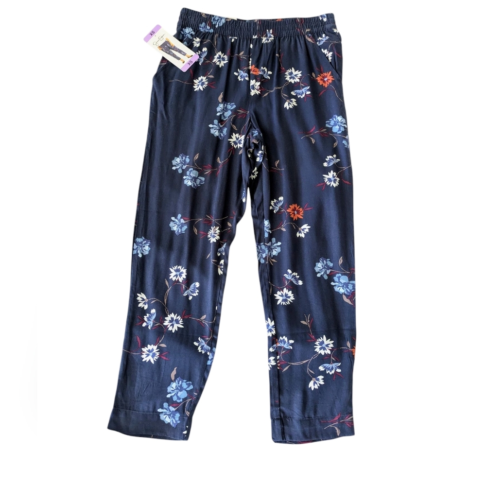NWT JESSICA‎ SIMPSON Navy Blue Floral "CADIE" PULL ON PANTS XS - Picture 2 of 11